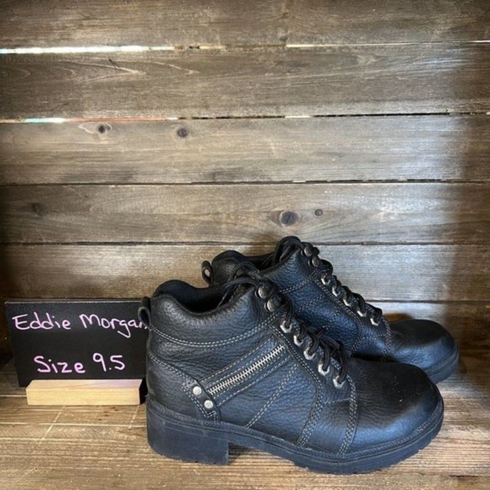 Womens Eddie Moran Black Leather  Motorcycle Ankle Boots Booties Size‎ 9.5 M GUC
